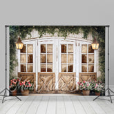 Lofaris White Wooden Bookcase Green Plants Spring Backdrop
